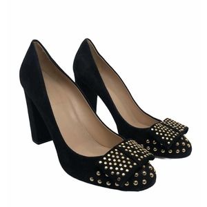 J CREW Etta Black Suede Stud Bow Pumps Shoes 9 1/2